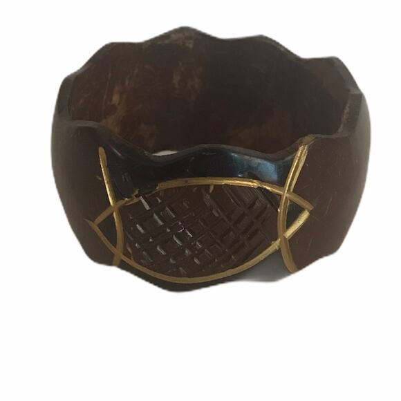 Vintage Painted Wood Bangle Bracelets Cream Brown - Picture 4 of 15